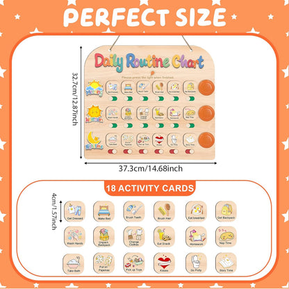 Morning Routine Chart for Toddlers, Visual Schedule Chart Planner | to Do List with 6 Tap Lights & 10 Activity Cards, Wooden Checklist Schedule Board for Kids, Autism, Preschoolers, ADHD Tools