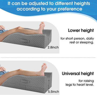 TranquilRelax Leg Elevation Pillows for After Surgery, Wedge Pillow, Grey | Memory Foam, All-around Knee & Ankle Support for Swelling, Height-adjustable, Nop-Slip Bottom, Washable Cover, Single-leg
