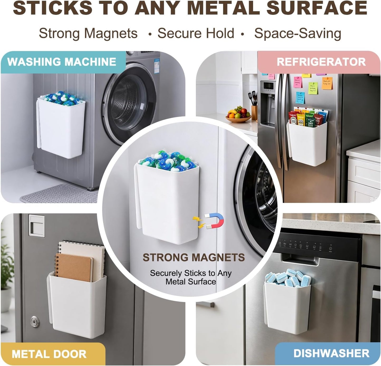 5 Pack Magnetic Lint Bin for Laundry Room, Large Plastic Lint Trash Can with Lid for Dryer, Wall Mount Dryer Lint Holder Box, Laundry Room Organization Accessories for Lint, Dryer Sheets & Essentials