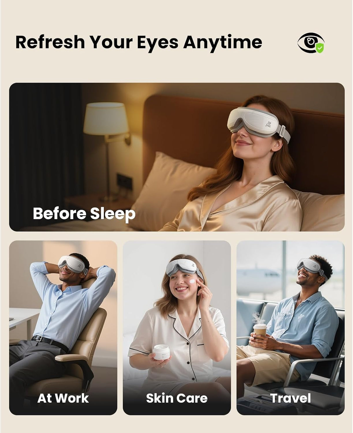 BOB AND BRAD Eye Massager with Heat and Cooling, FSA Eligible HSA Birthday Gifts for Women Men, Heated Eye Massager for Migraine, Heated Eye Mask for Dry Eye Head Tension and Stress Relief