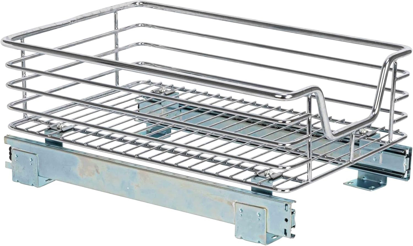 Household Essentials Glidez Multipurpose Chrome-Plated Steel Pull-Out/Slide-Out Storage Organizer for Cookware and Bakeware - 2-Tier Design - Fits Standard Size Cabinet or Shelf, Chrome