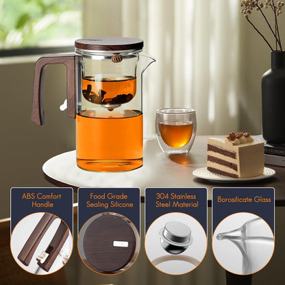 Glass Tea Pot - High Borosilicate Magical Glass Teapot with ABS Handle, Water Separation Design & Infuser Strainer - 720ml/24.3oz Large Capacity Teapot fo Tea Parties, Home, Office
