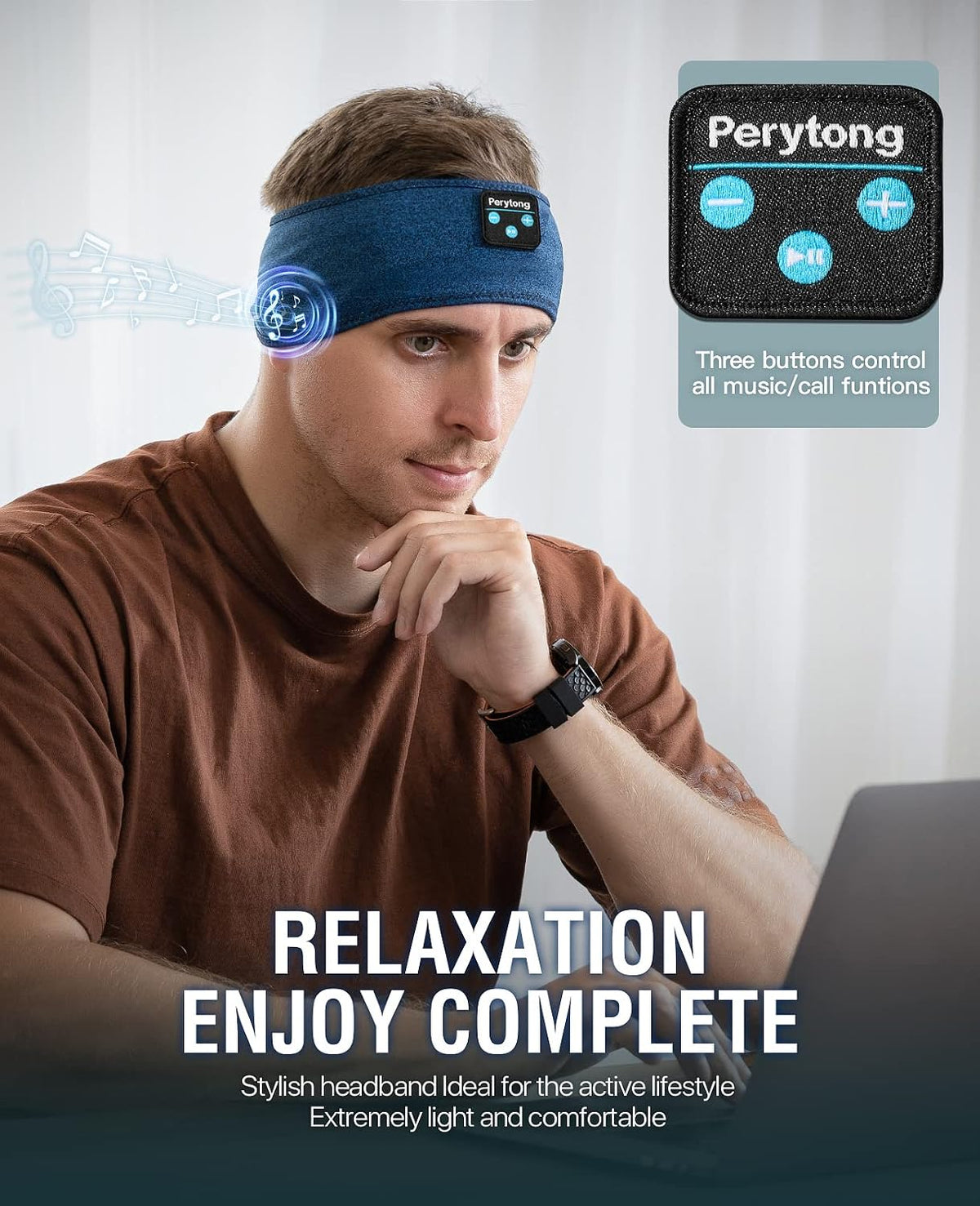 Perytong 2 Pack Sleep Headphones, Sleeping Headphones | Bluetooth Headband with Ultra-Thin HD Stereo Speaker, Wireless Headphone for Sports, Insomnia, Yoga, Air Travel, Meditation