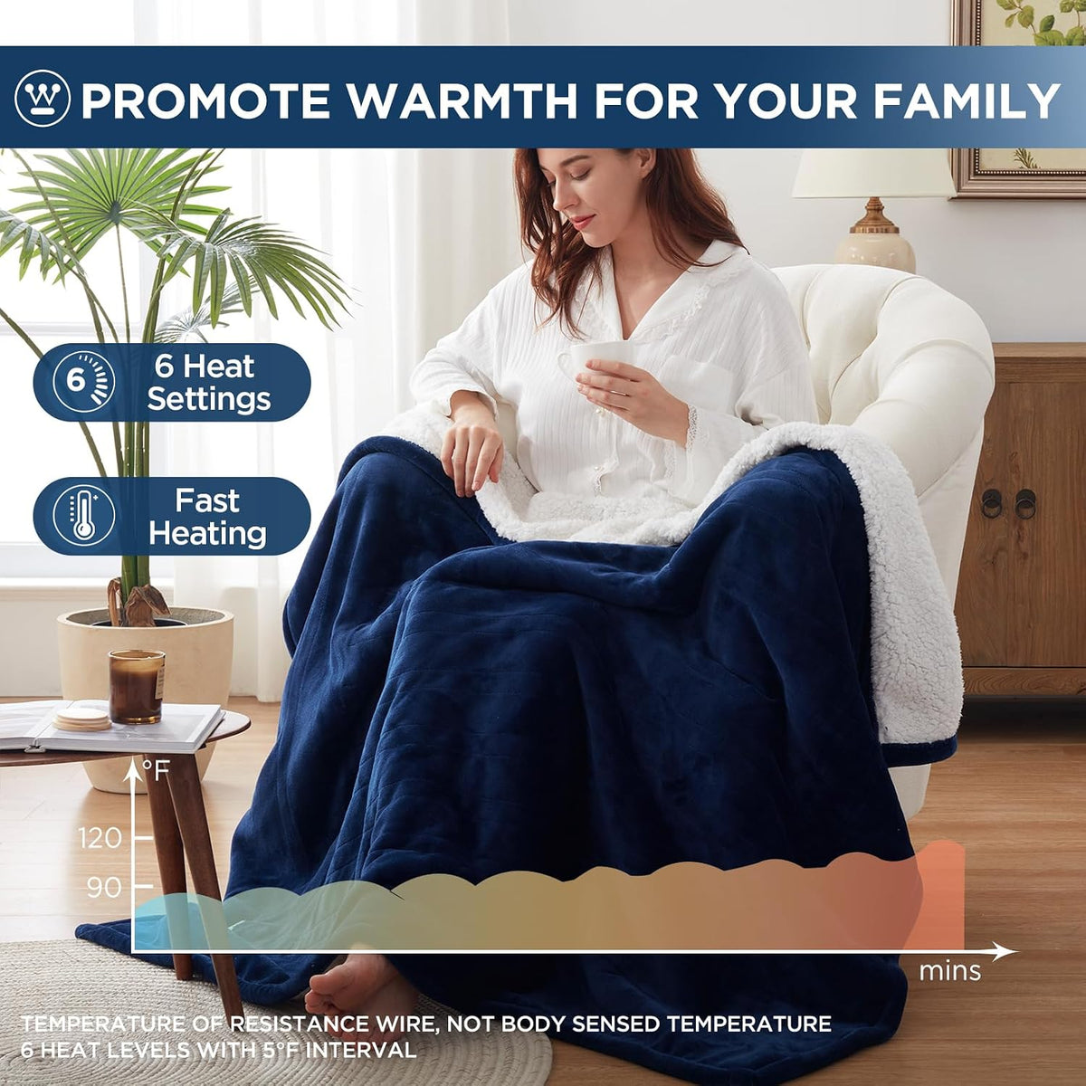 Westinghouse Heated Throw Blanket, 50"x60", Charcoal, ETL Certified