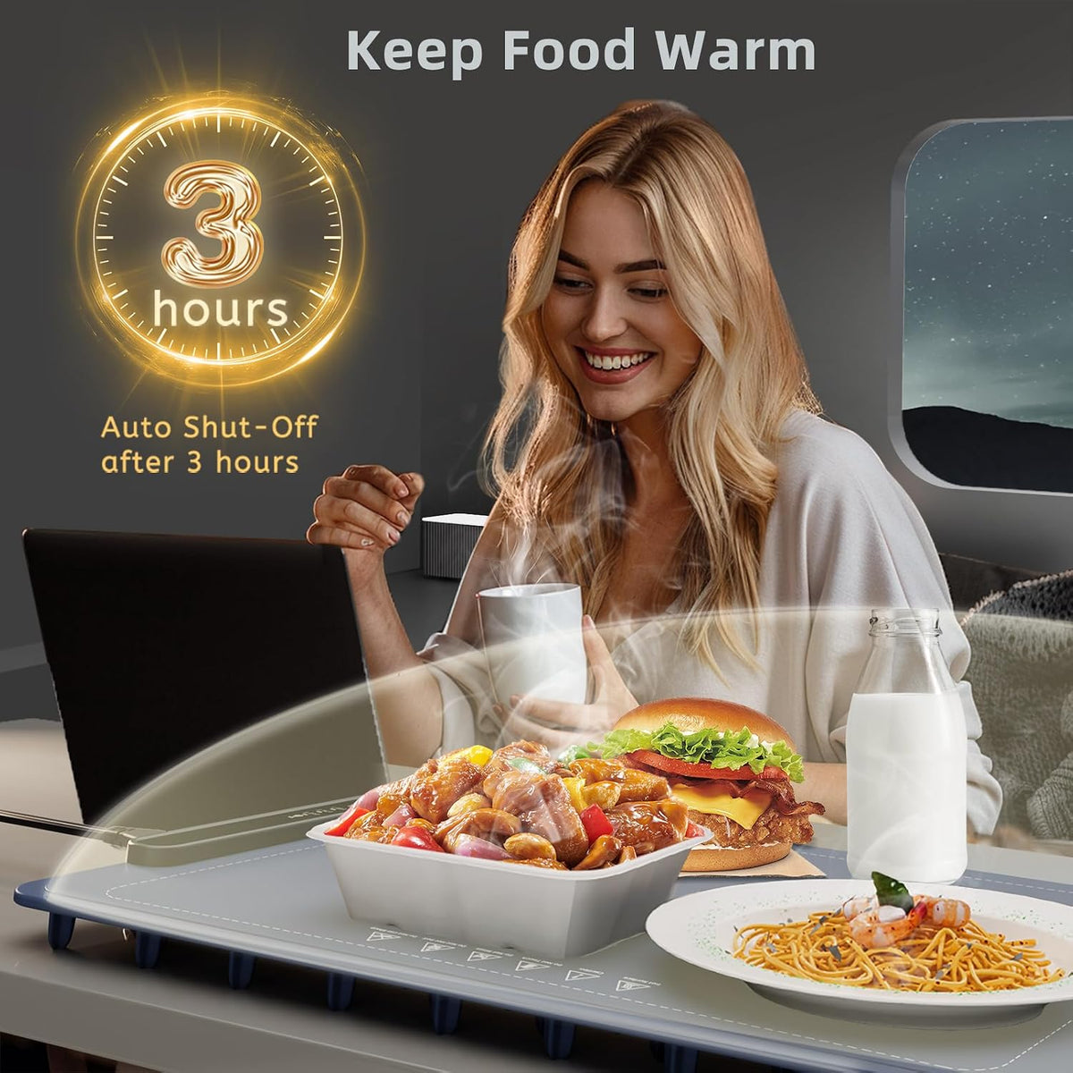 Food Warming Mat, Silicone Electric Warming Tray with 3 Modes Temperature & Fast Heating, Raised Feet Protects Table, Roll Up Buffet Hot Plates Heat Pad, Portable Food Warmer for Parties Home Travel