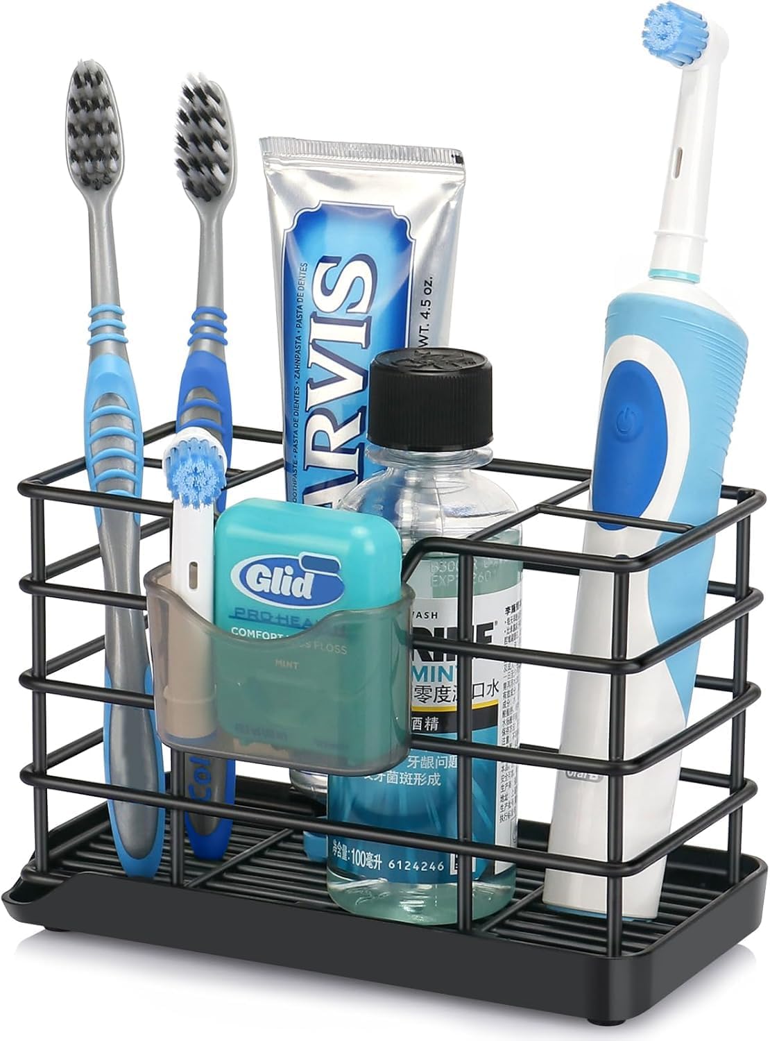 Toothbrush Holders for Bathroom,Black,Stainless Steel,Detachable,Tray,3 Slot