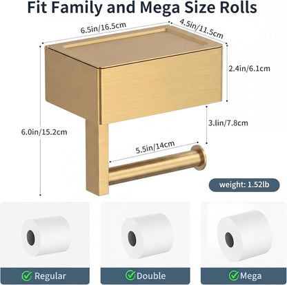 FORIOUS Toilet Paper Holder with Shelf, Wall-Mounted Modern Wipes Dispenser | Brushed Nickel | Toilet Paper Holder with Storage for Bathroom | Fits Wipes, Sanitary Napkin, Tampon | 8.0"x5.3" Large Shelf