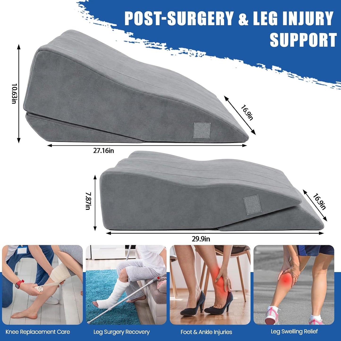 Adjustable Height Leg Elevation Pillows for After Surgery, Single Leg