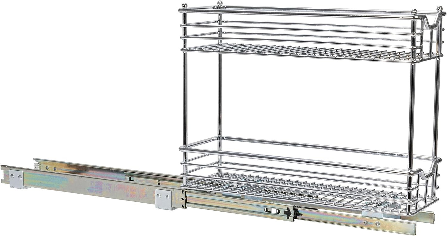 Household Essentials Glidez Multipurpose Chrome-Plated Steel Pull-Out/Slide-Out Storage Organizer for Cookware and Bakeware - 2-Tier Design - Fits Standard Size Cabinet or Shelf, Chrome