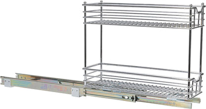 Household Essentials Glidez Multipurpose Chrome-Plated Steel Pull-Out/Slide-Out Storage Organizer for Cookware and Bakeware - 2-Tier Design - Fits Standard Size Cabinet or Shelf, Chrome