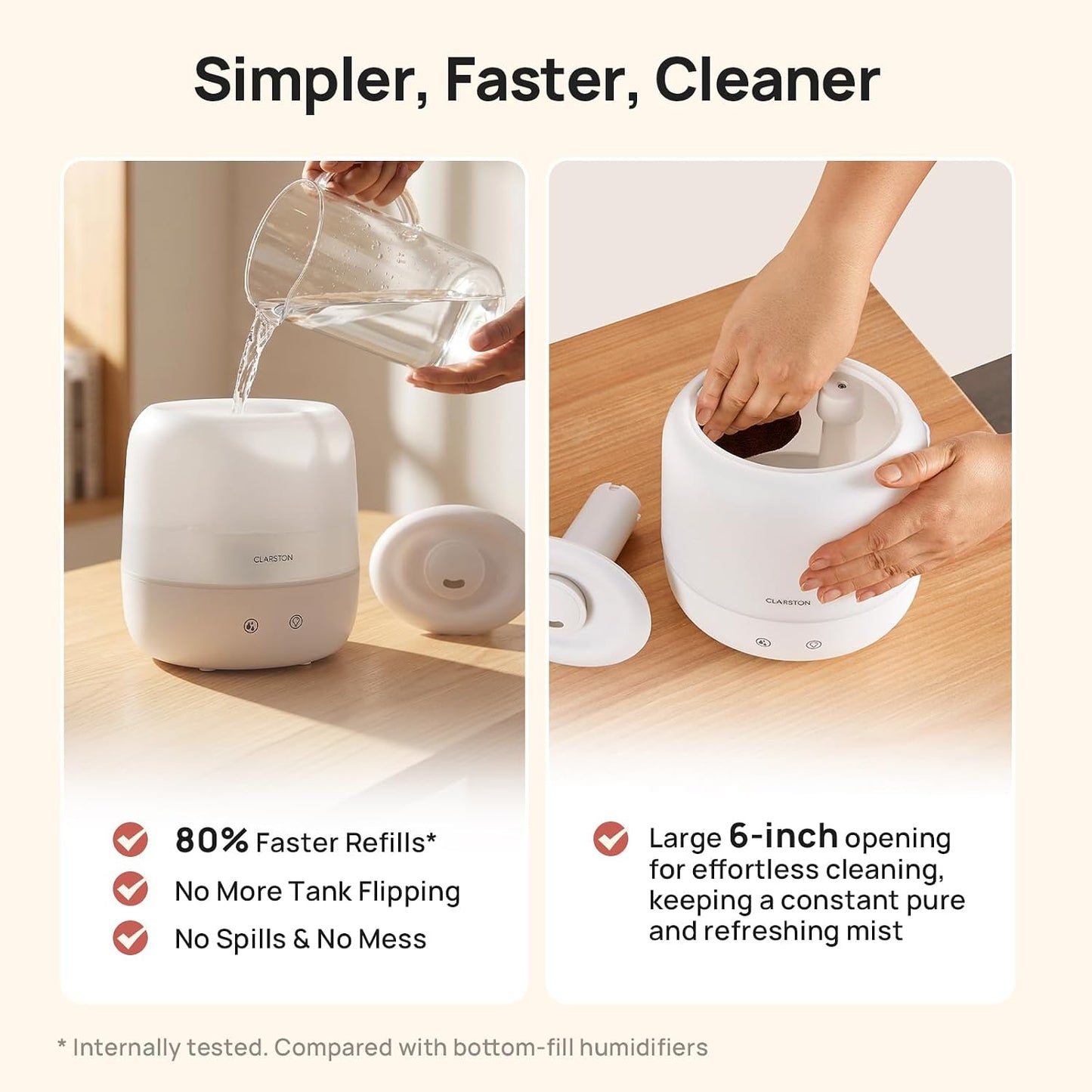Clarston 2L Cool Mist Humidifier for Bedroom with 360° Adjustable Nozzle, High and Low Mist Levels, Ultra-Low Noise, Light-Off, No BPA, Auto Shut Off, Ideal Baby Humidifier with Easy Top Filling