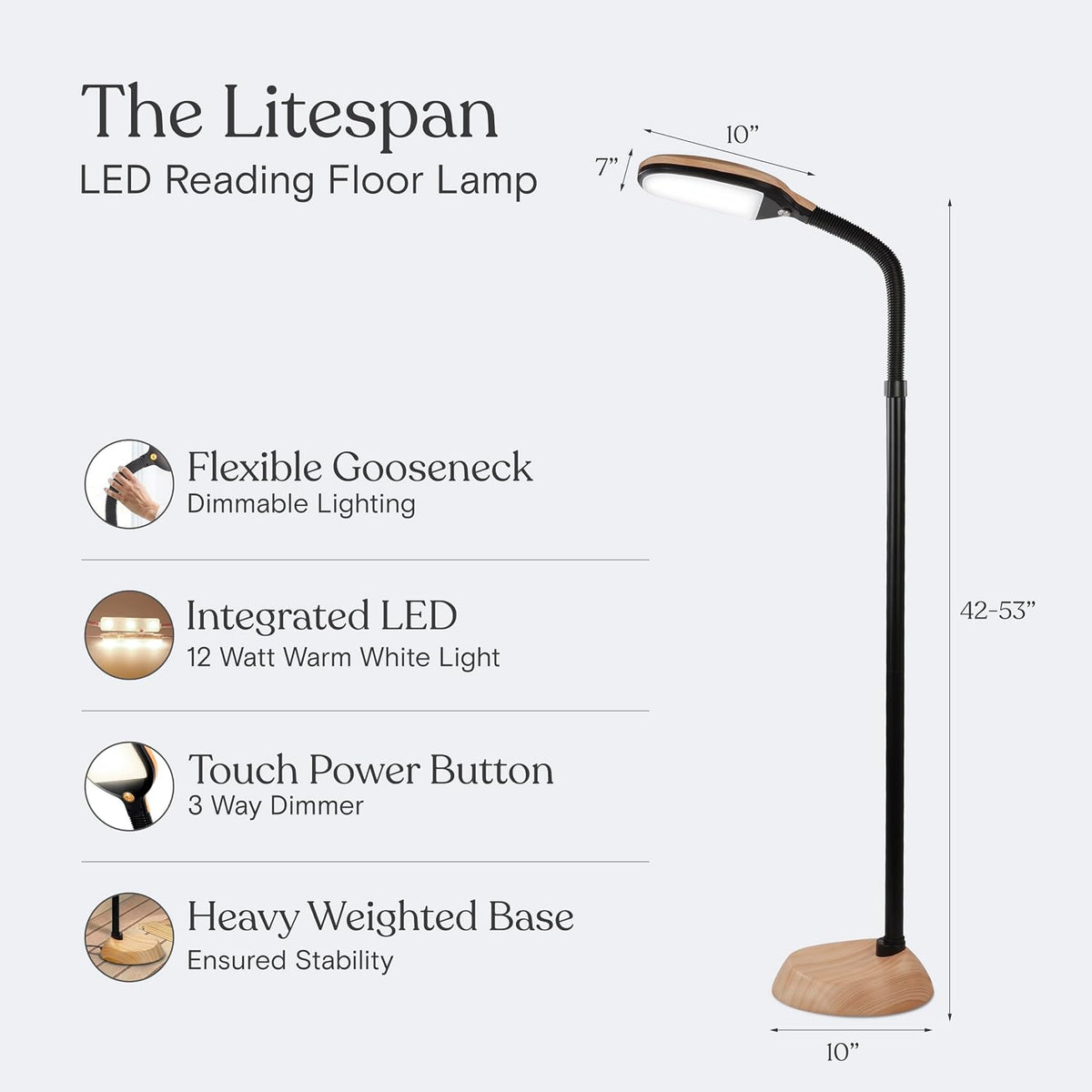 Brightech Litespan - Bright LED Floor Reading Lamp for Over Chair Crafts and Reading, Esthetician Light for Lash Extensions, Gooseneck Adjustable Standing Lamp for Living Room, Bedroom, Office - Black