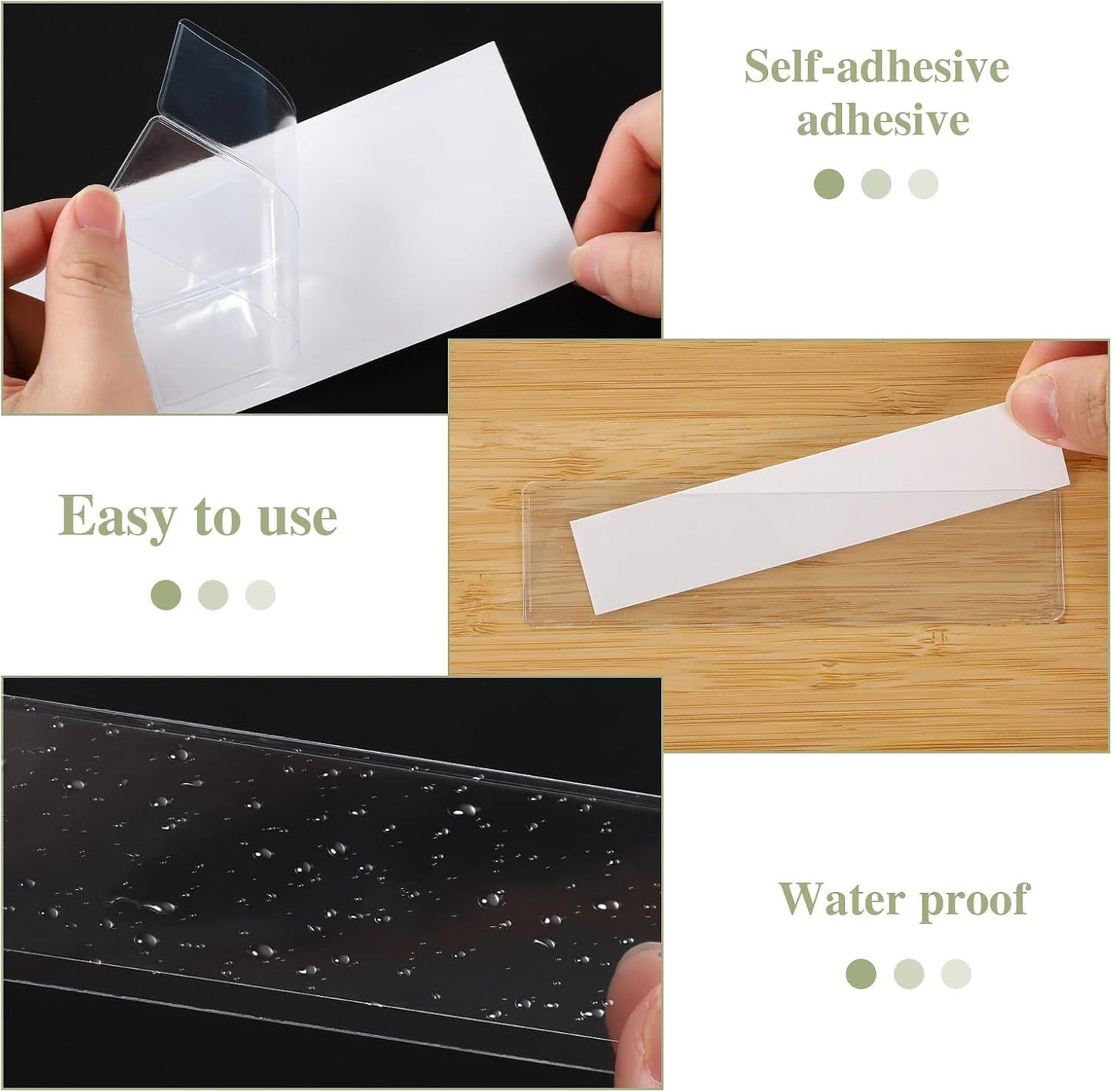 36 Pack 3" x 5" Adhesive Index Card Holders Clear PVC Label Holders | Top-loading label pockets, removable adhesive, clear PVC, for bins, shelves, totes, library and office use