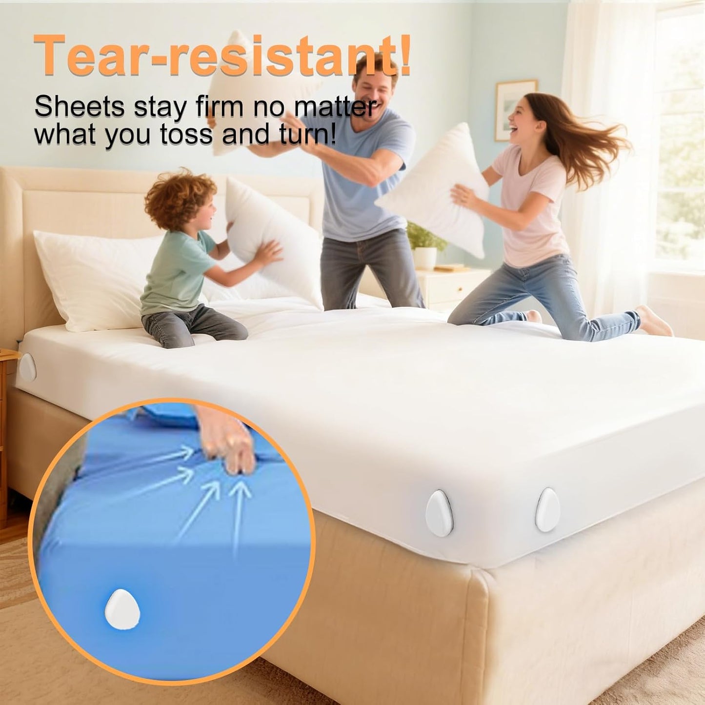Bed Sheet Holders for Corners: Fitted Bed Sheet Holders with 4 Pack Twist-Cap Clips Keep Sheets Tight Heavy-Duty Grippers Quick Install
