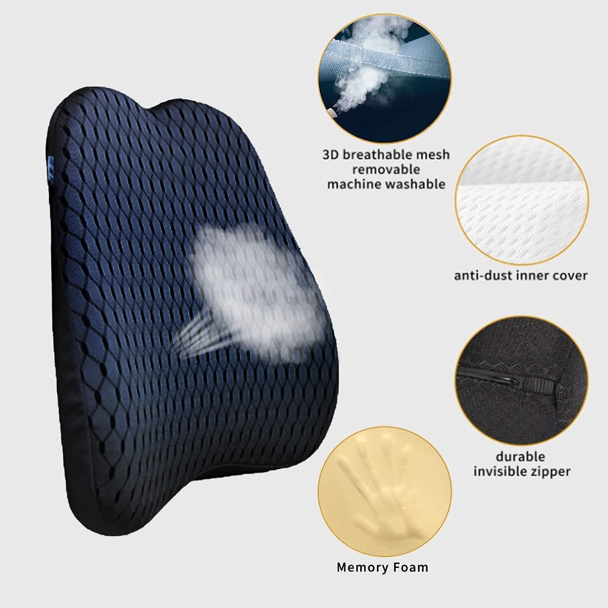 Memory Foam car Lumbar Support Pillow - Memory Foam Back Cushion - Used for car Seats, Office Chairs, recliners, Sofas, etc. (Gray)