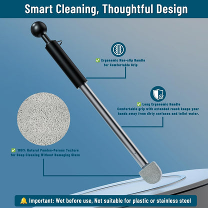 Pumice Toilet Cleaner 17in, Hard Water Stain Remover for Pool & Tub, (1+8) | Natural pumice set. Removes rust, lime & hard water rings from tubs, pools & tiles. Long handle. Easy refill.