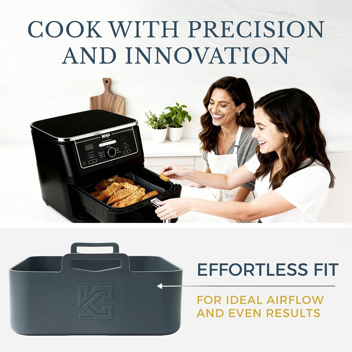 Silicone Air Fryer Liners for Ninja DualZone DZ401 10QT | Fits Ninja DZ201 DZ501 DZ550 & DoubleStack SL400 SL401. 2 Pack 2.63mm platinum silicone, LFGB certified, dishwasher safe