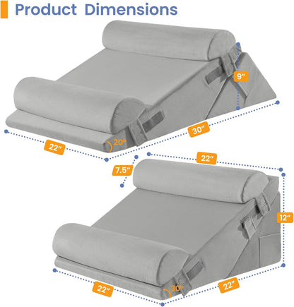 Sasttie Adjustable Wedge Pillow Set for After Surgery, Dark Grey & White | Bed Wedge Pillow Headboard with Memory Foam Neck Cushion, for Acid Reflux, Sleeping, Neck & Back Support