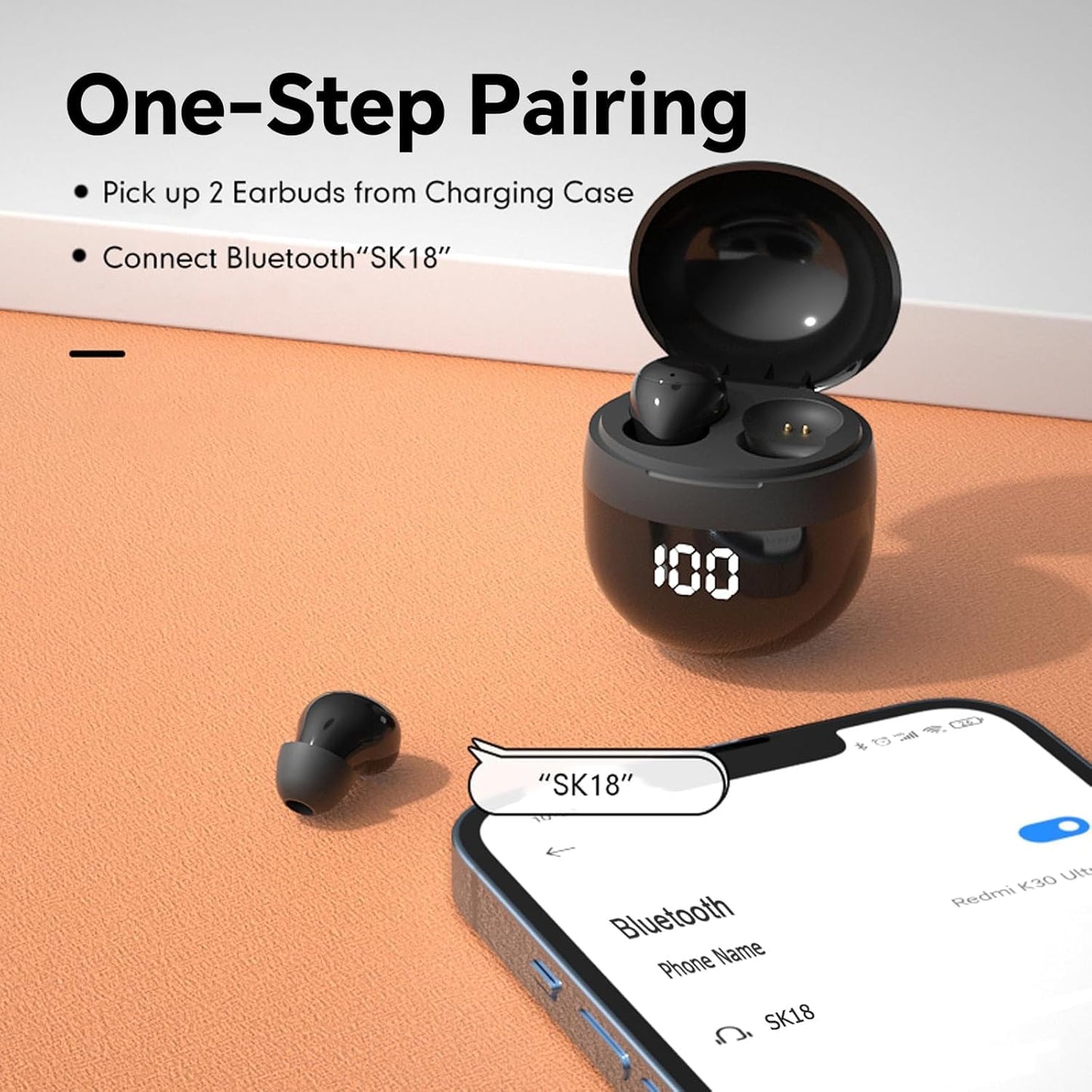 Small Mini Invisible Earbuds Small Mini Headphones Wireless Bluetooth | Low Profile Micro Smallest Tiny Discreet Hidden Earbuds for Work, Invisible Sleep Earphone Ear Buds for Small Ear Canals