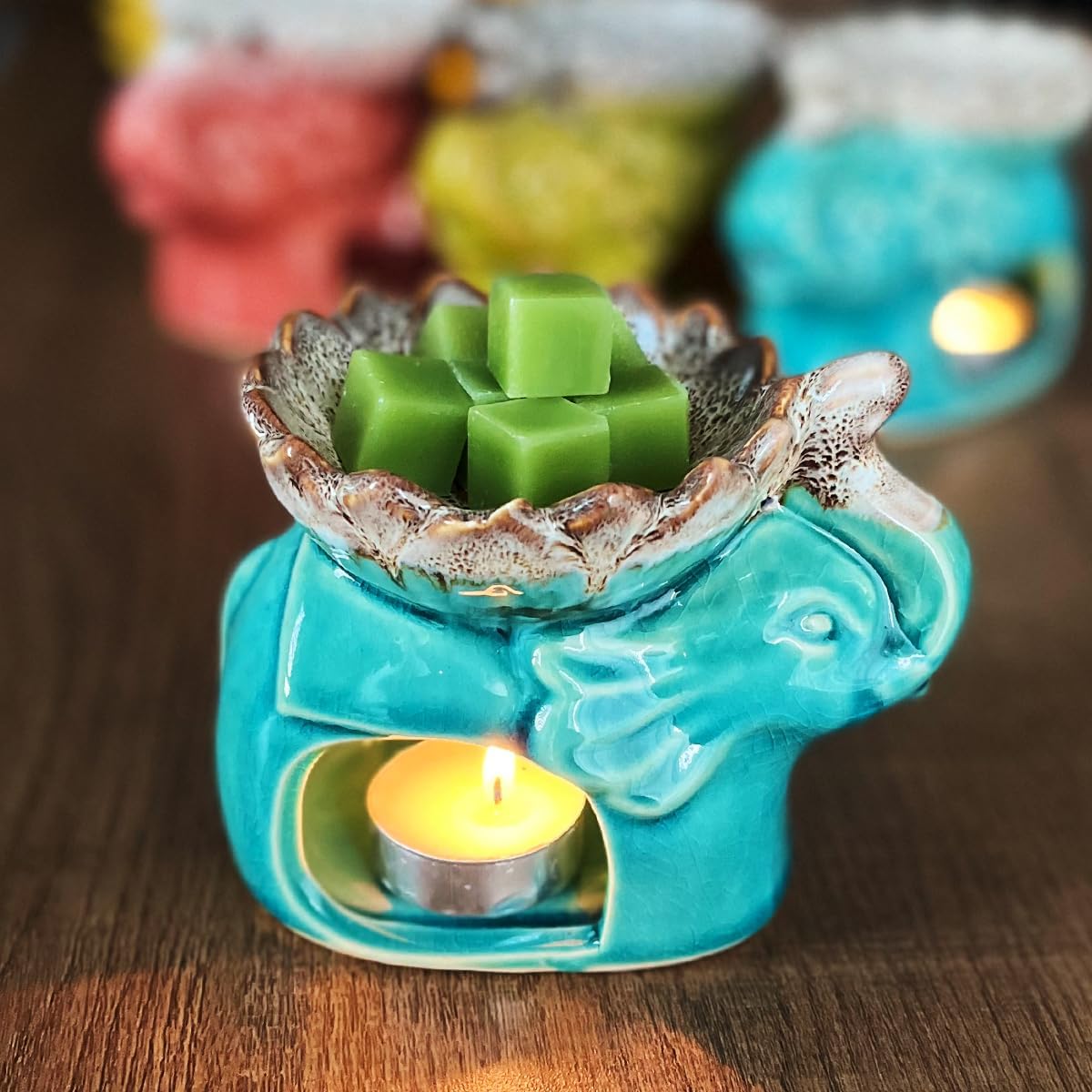 Fragrance Essential Oil Burner Tealight, Tea Light Candle Wax Warmer, Tealight Fragrance Oil Warmer (Ice Cracked Glaz Elephant Shape)
