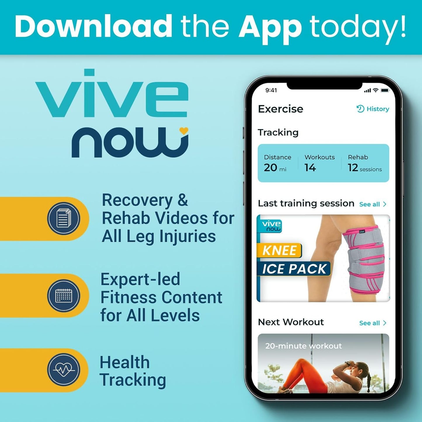 Vive Knee Ice Pack Wrap - Cold/Hot Gel Compression Brace for Pain Relief | Strap for Arthritis Pain, Tendonitis, ACL, Athletic Injury, Osteoarthritis, Women, Men, Running, Meniscus, Patella, Surgery