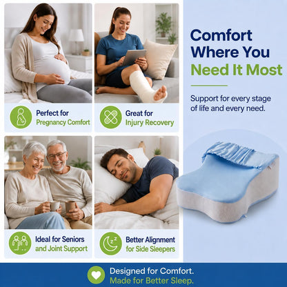 Premium Knee Pillow for Side Sleepers Hip Pain Relief Leg Pillow for Side Sleeping Adjustable Strap Sciatica Back Support Spine Alignment