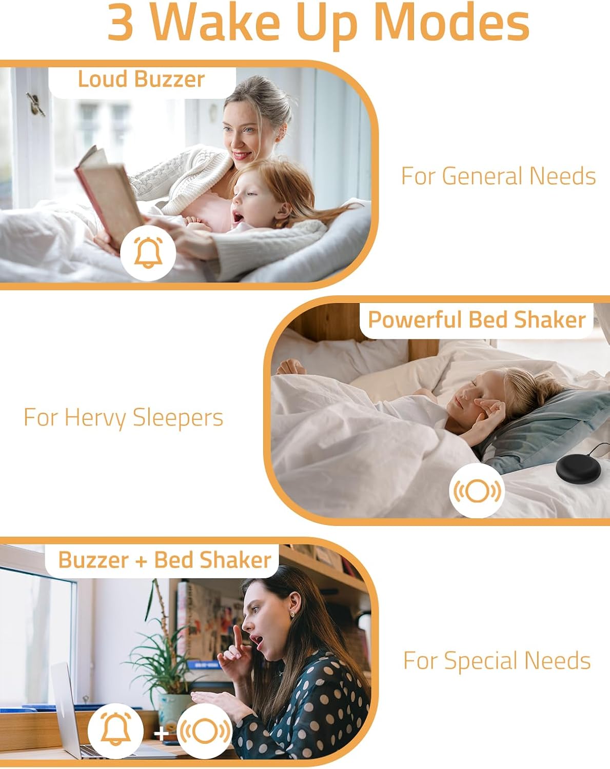 Mesqool Vibrating Alarm Clock with Bed Shaker for Heavy Sleepers | Powerful vibration and buzzer with 3 wake modes, RGB display, night light, dual USB charging, and battery backup