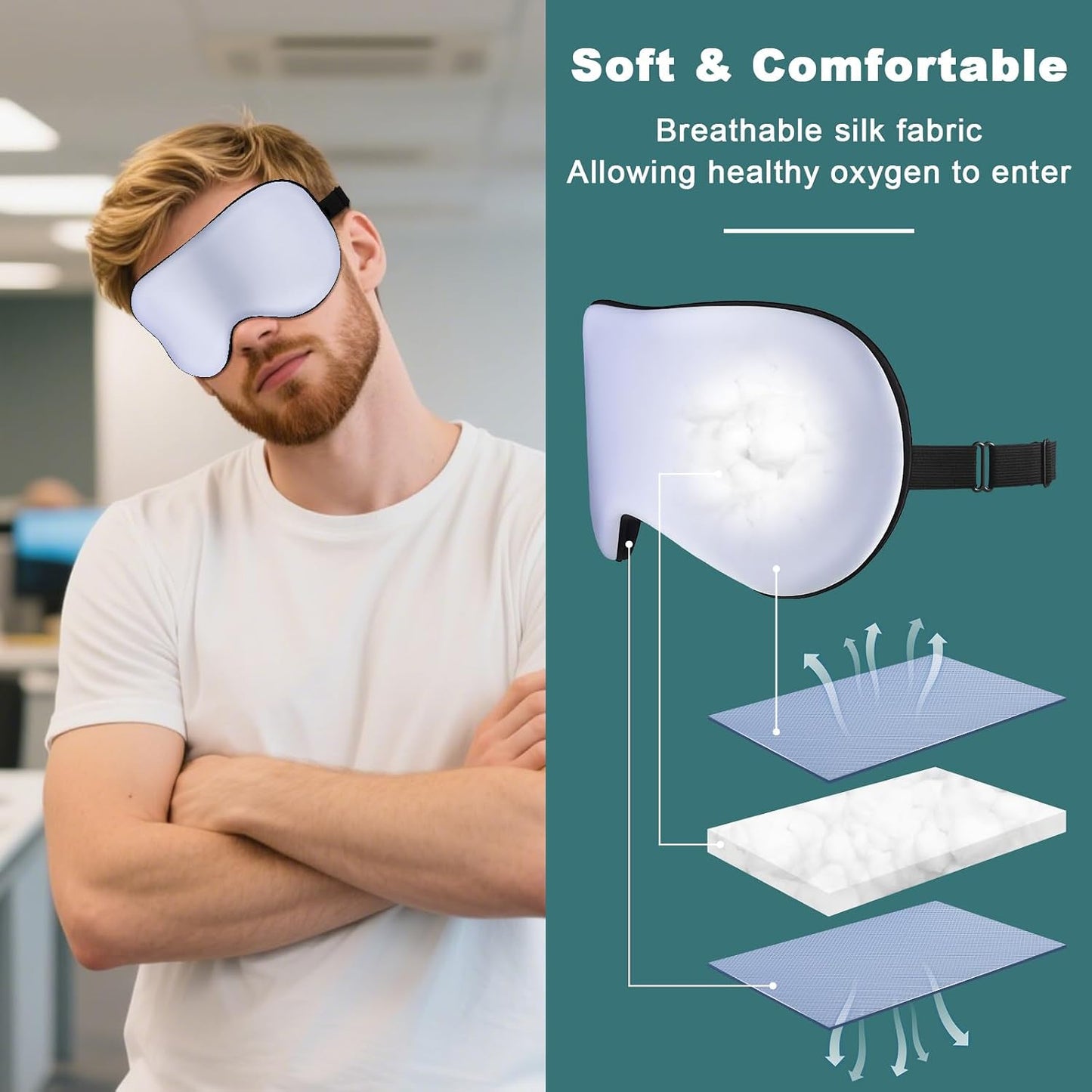 Sleep Mask for Side Sleeper Women Men, Eye Mask for Sleeping Light Blocking, 3D Contoured Cup Sleeping Mask, Soft Breathable Sleep Eye Mask with Adjustable Elastic Strap for Travel (Pastel Blue)