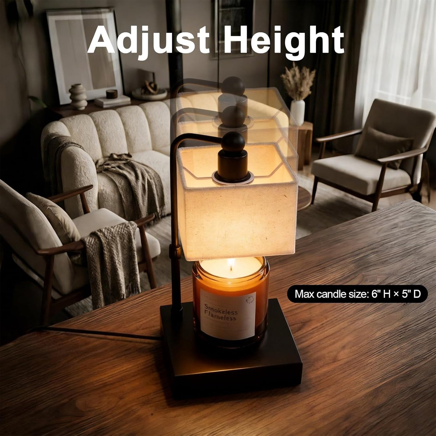 Candle Warmer Lamp with Timer, Best House Warming Gift, Height Adjustable & Dimmable Electric Candle Warmer Lamp, Includes 2 Bulbs, Birthday Gift for Women, Mom, Housewarming - Flaxen