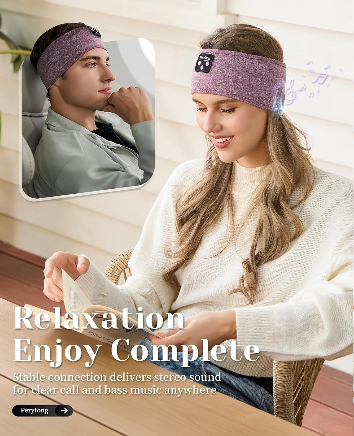 Perytong Sleep Headphones Bluetooth 5.4 Headband, Wireless Sleep Headphones for Side Sleepers - Sleeping Headband with Ultra-Thin Speaker Microphone Handsfree Gift Ideas for Women Men