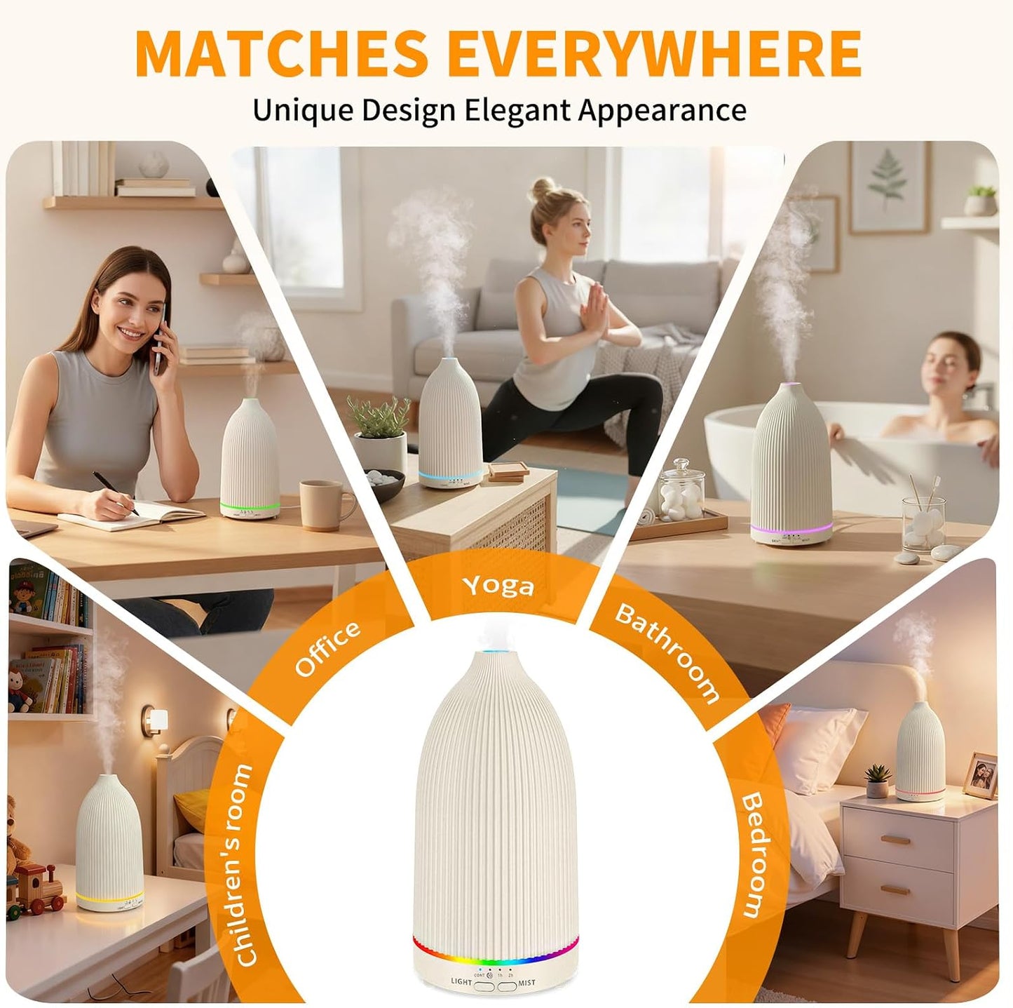 URPOWER 300mL Essential Oil Diffusers for Home Aromatherapy Diffuser | Up to 10 Hrs High/Low Mist Settings Quiet Diffuser Oil Machine Humidifiers Ideal for Bedrooms Living Rooms & Home Offices