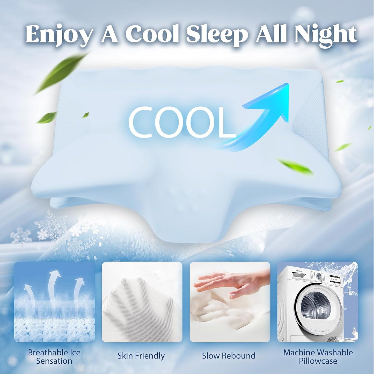 Cervical Pillow for Neck Pain Relief, Cooling Contour Memory Foam Pillows Support Odorless Ergonomic Neck Pillow Adjustable Orthopedic Bed Pillow for Side Back Stomach Sleeper with Pillowcase,Snow