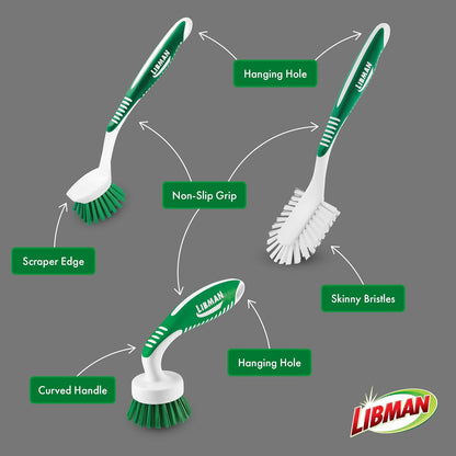 Libman Scrub Brush Kit | Cleaning Brush | Tile & Grout Brush | Small Scrub Brush | Power Scrub Brush | Carpet Brush | Bathroom Scrubber | Boot Scrubber | 3 Different Brushes Included