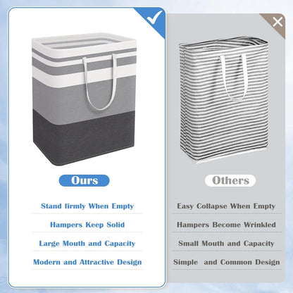 BlissTotes 3-Pack Laundry Basket, Collapsible Laundry Hamper, Grey, 75L | Laundry Clothes Hamper, Hampers for Bedroom, Freestanding Hamper with Handles, Clothes Laundry Basket