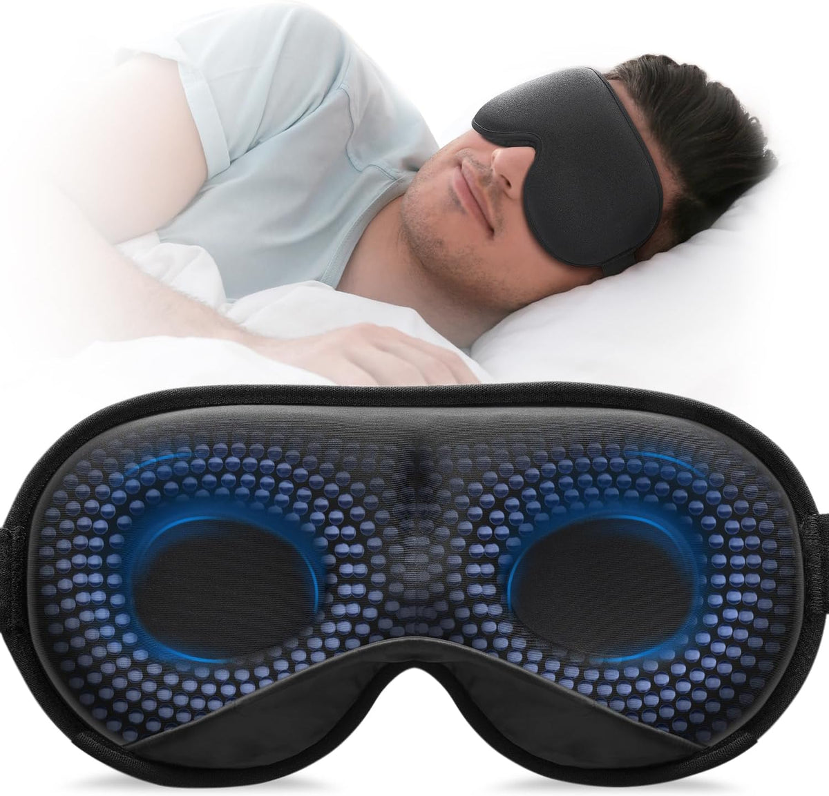 YFONG Weighted Sleep Mask for Women Men, 3D Light Blocking Eye Mask, Black