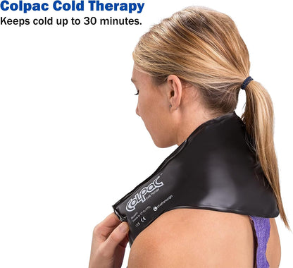 Chattanooga ColPac, Reusable Gel Ice Pack, Cold Therapy for Neck, Shoulder, Upper Back for Headaches, Inflammation, 23" Neck Contour, Blue Vinyl, with a Lumintrail Drawstring Bag