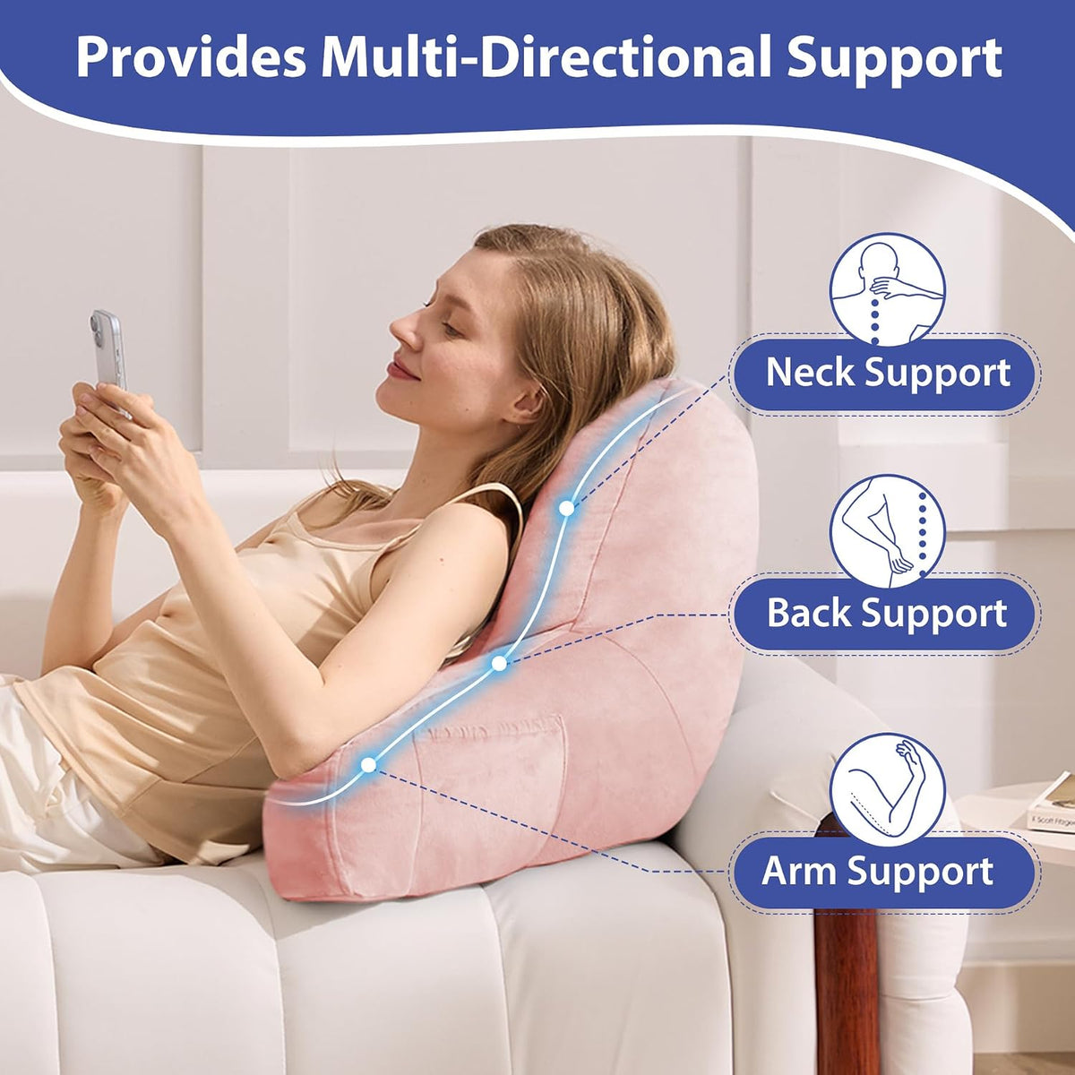 IASEAHK Reading Pillow, Back Pillow for Bed Sitting Up, Light Grey, 18 Inch