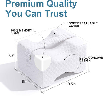 UJPFEO Knee Pillow for Side Sleepers, Leg Pillow for Sciatica, Back, HIPS, Knees, Joints Pain Relief,Pillows for Between Legs While Sleeping Spine Alignment Support & Relieves Pressure,Cooling White