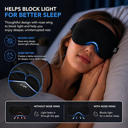 Cool Touch Cotton Eye Sleep Mask for Men & Women, Soft Breathable Flexible Fit for Side Sleepers, Adjustable Light Blocking Mask for Sleeping, Airplane Travel & Naps (Black)