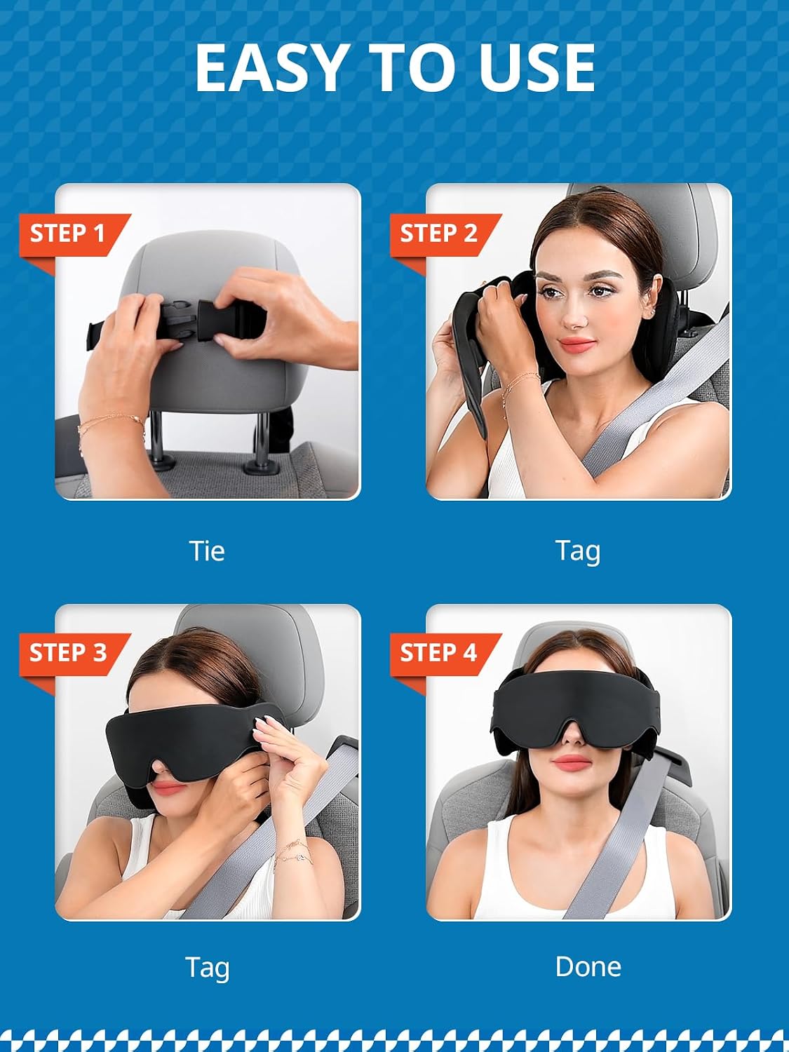 SARISUN Travel Pillows for Airplanes with Sleep Eye Mask, Chin Strap, Airplane Pillow for Long Flights, Car Road Trip, 360° Support Headrest, Travel Essentials Stop Bobblehead, Mottled Blue