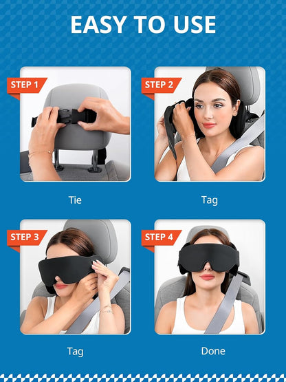 SARISUN Travel Pillows for Airplanes with Sleep Eye Mask, Chin Strap, Airplane Pillow for Long Flights, Car Road Trip, 360° Support Headrest, Travel Essentials Stop Bobblehead, Mottled Blue