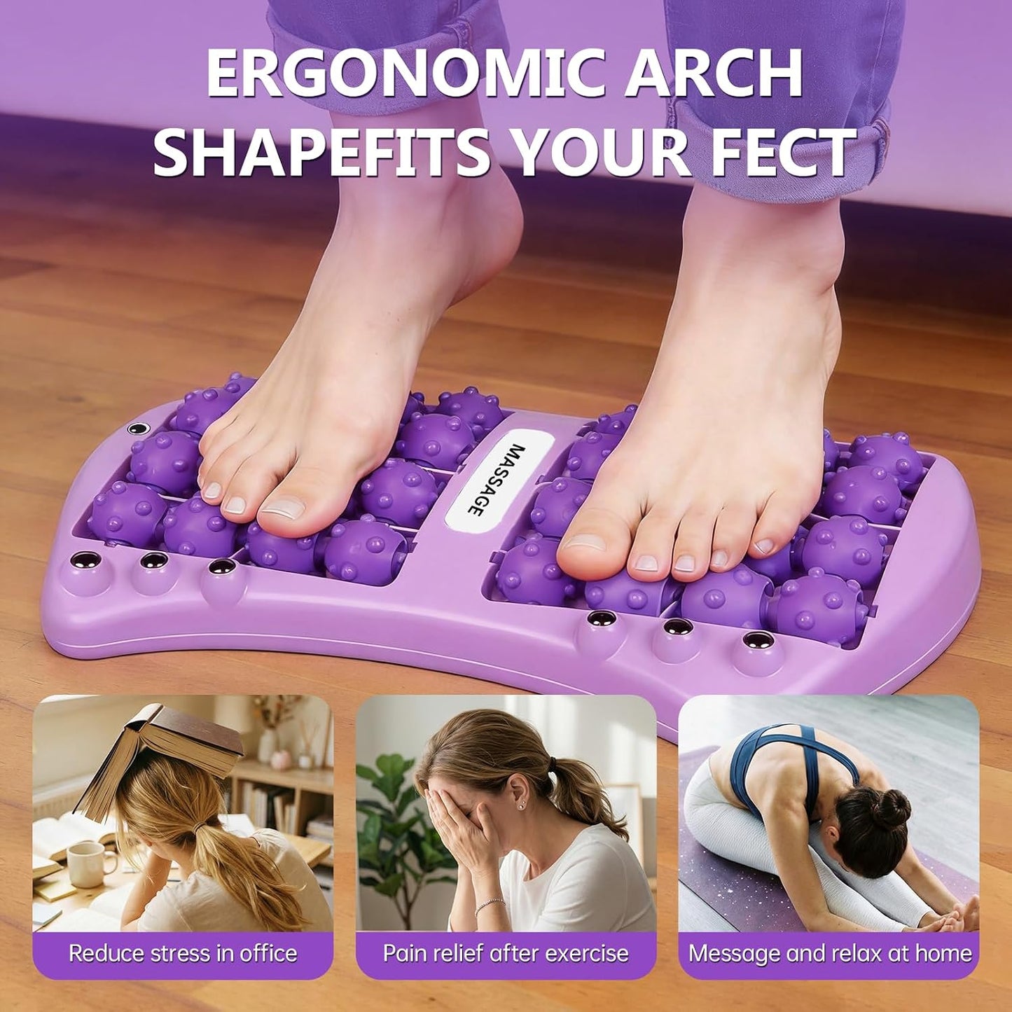 Foot Roller Massager for Plantar Fasciitis Pain Relief, Large Size Under Desk Feet Massage, Manual Acupressure Tool, Eases Pain & Cold Feet, Boosts Circulation, Split Portable & Washable
