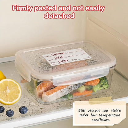 Food Storage Labels, 500 Per Roll, 1.97x0.98 Inch, Waterproof and Oil-Proof, Writable Date Stickers for Kitchen, Restaurant, Freezer Containers