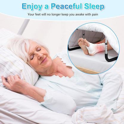 Blanket Lifter for Feet, Non-Slip Blanket Lifters for Foot of Bed, Adjustable Height with 4 Clips, Aluminum Bed Cradle for Feet Legs Ankles, Sleep Comfort & Surgery Recovery - Easy Assembly