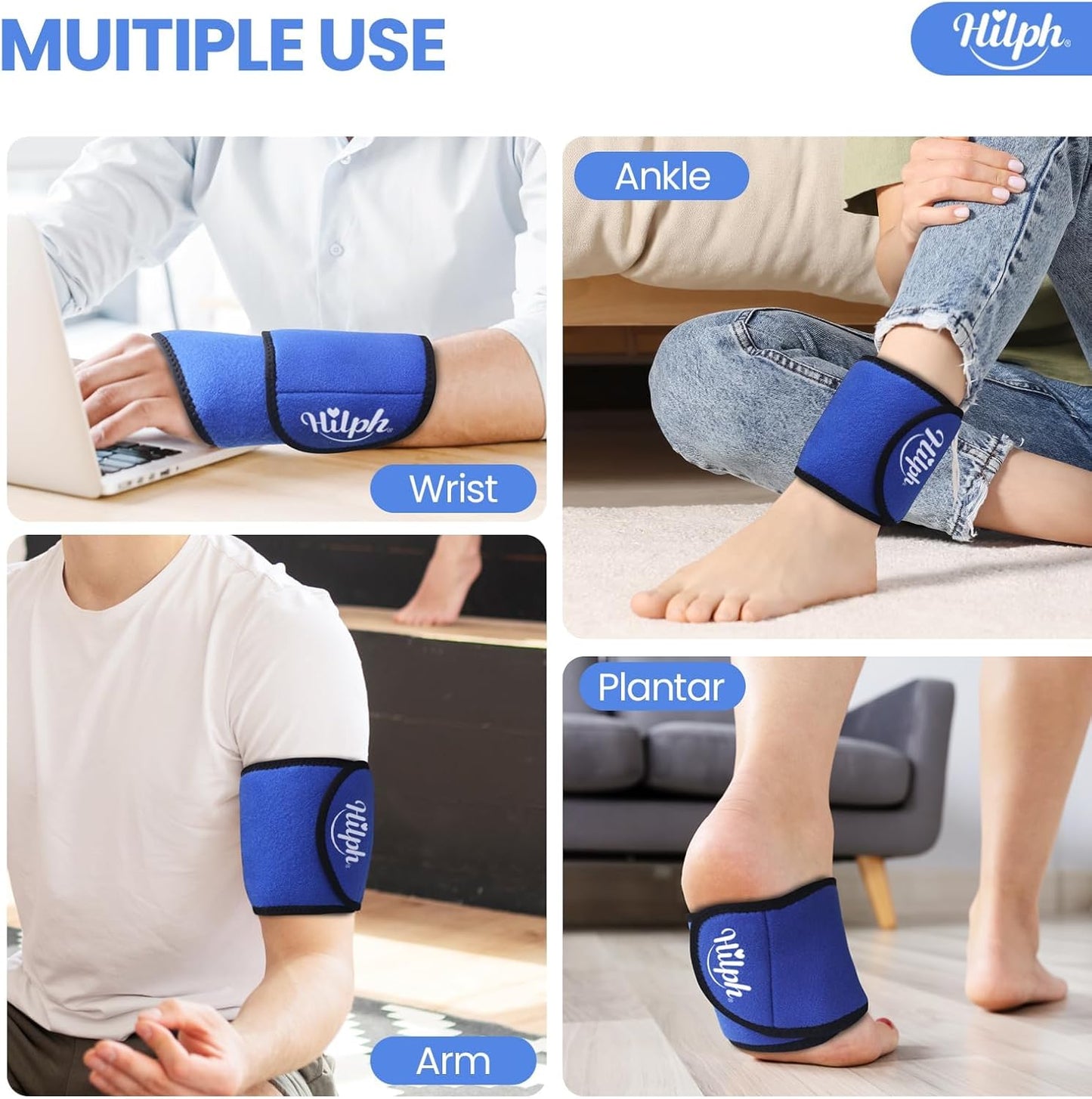 Hilph Wrist Ice Pack Wrap, Carpal Tunnel Relief Wrist Brace with Gel Pack | FSA Eligible HSA, Reusable Hot Cold Compress for Hand Injuries, Arthritis, Tendonitis, Surgery Recovery, Post-Workout, Blue