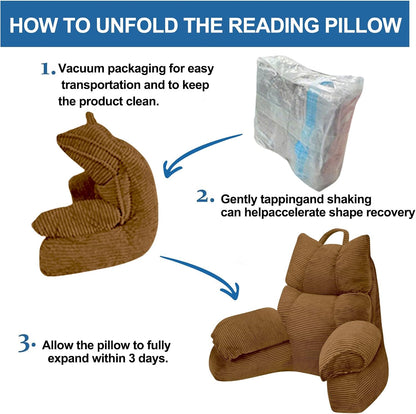 Reading Pillow for Bed with Arms, Back Support, Memory Foam（Grey Black）