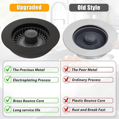 Anlige Kitchen Sink Drain Strainer, 3 in 1 Pop Up Kitchen Sink Stopper, with An Extra Basket Strainer, Universal for US Standard 3-1/2 Inch, Chrome Silver