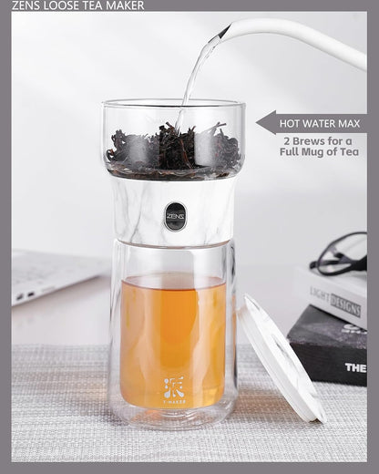 ZENS Glass Infuser Teapot, One Touch Tea Maker for Loose Leaf Tea, Walnut