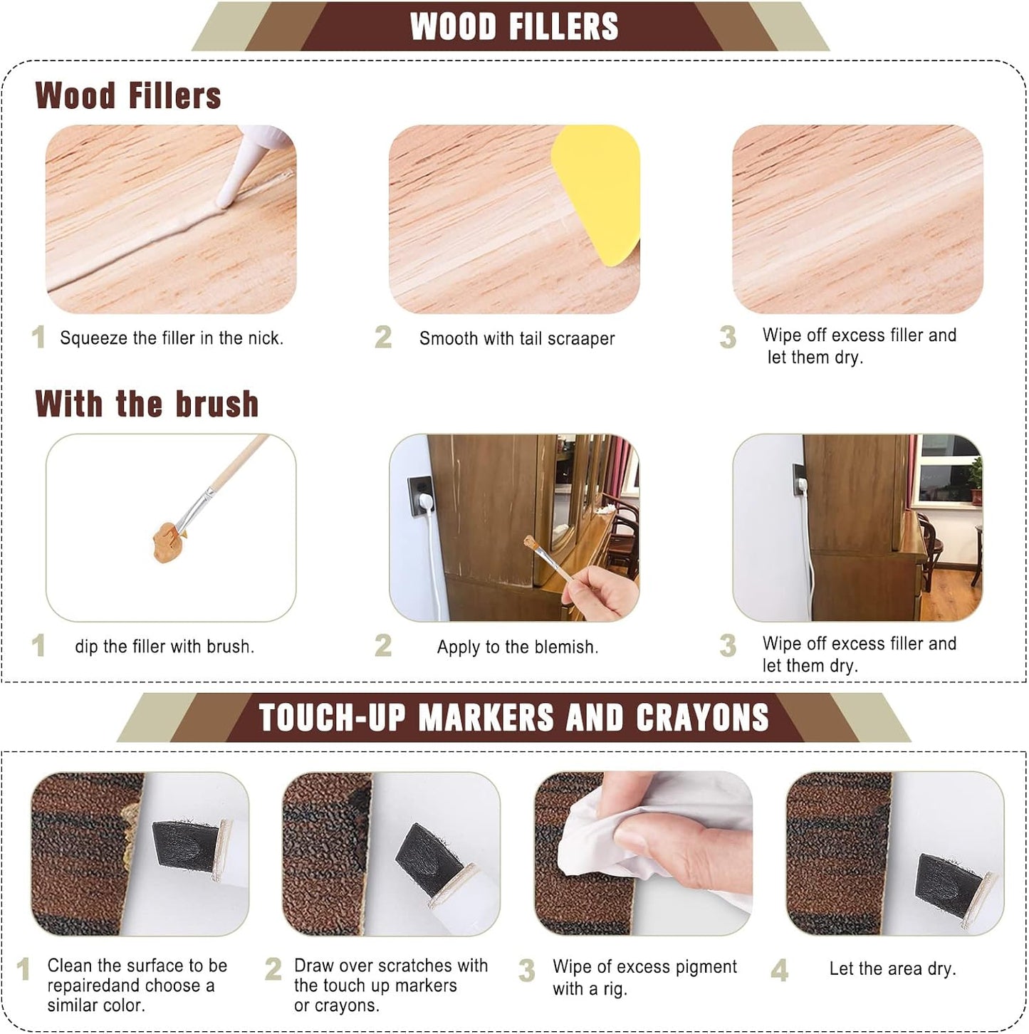 DAIXISM Furniture Markers Touch Up,Wood Filler Floor Scratch Repair Kits,Set of 21-Markers and Wax Sticks with Sharpener Kit for Funiture Repair,Floor Scratch.
