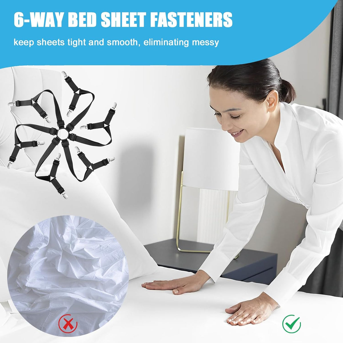 Bed Sheet Holder Straps, Adjustable Elastic Fitted Sheet Strap Tablecloth Clip Bed Suspender Fasteners Keep Sheets in Place Firm for Twin Full Queen King Bed Round Square Mattresses Table